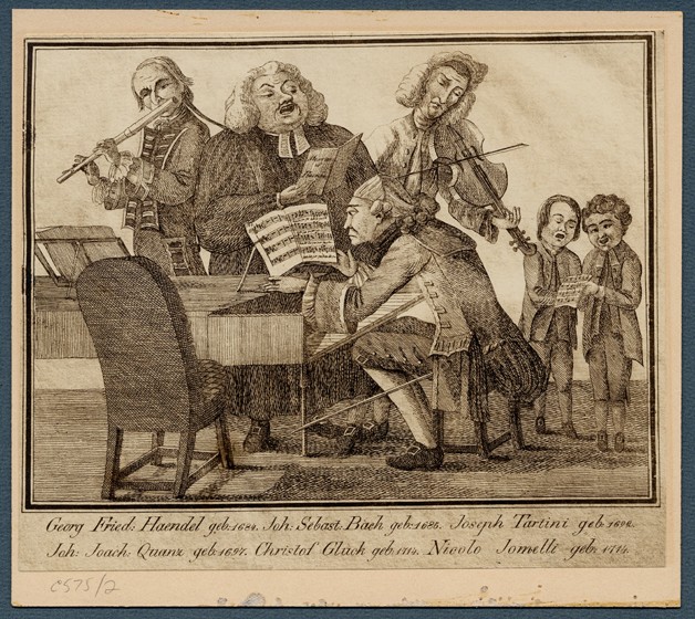 Georg Friedrich Haendel, Johann Sebastian Bach, Giuseppe Tartini, Johann Joachim Quantz, Christoph W from Unbekannter Künstler