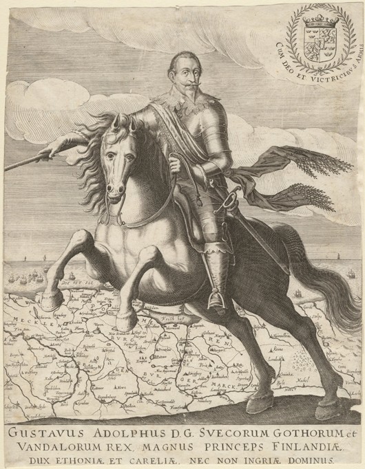 Gustavus Adolphus before the map of Pomerania in the background from Unbekannter Künstler