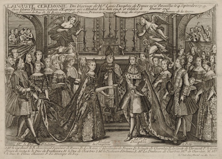 Marriage of Louis, Dauphin of France to Marie Thérèse Raphaëlle, Infanta of Spain in 1745 at Versail from Unbekannter Künstler