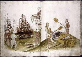 John Hus is burnt at the stake July 6, 1415 and his ashes are cast into the Rhine (from: Ulrich Rich