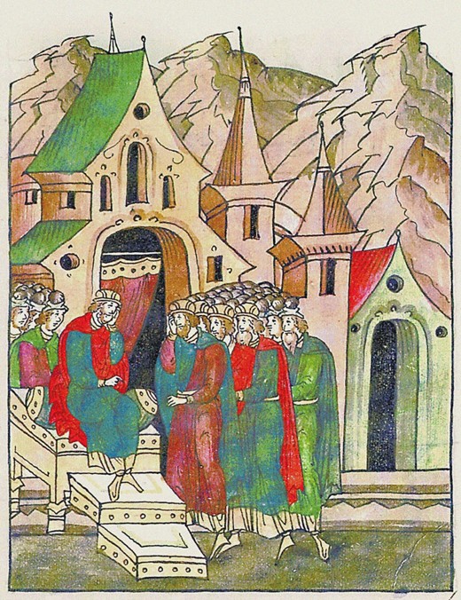 Yaropolk of Kiev calls his brothers to reconcile. (From the Illuminated Compiled Chronicle) from Unbekannter Künstler