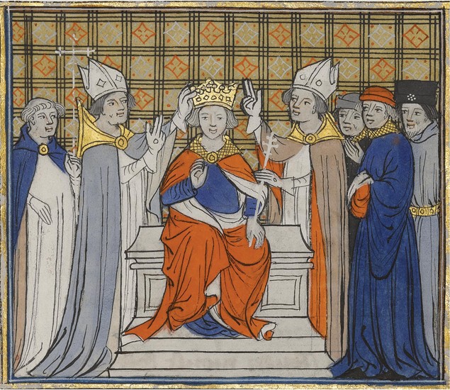 The Anointing and Coronation of Louis IV at Laon, 19 June 936. From Grandes Chroniques de France from Unbekannter Künstler