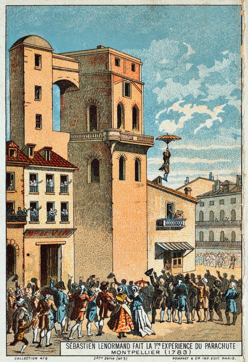 Lenormand jumps from the tower of the Montpellier observatory, 1783 from Unbekannter Künstler