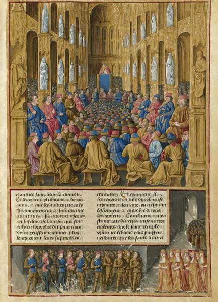 Pope Urban II at the Council of Clermont in 1095. Miniature from Livre des Passages d'Outre-mer from Unbekannter Künstler