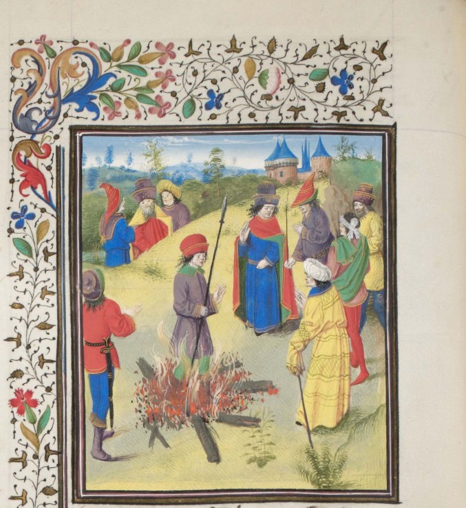 Peter Bartholomew Undergoing the Ordeal by Fire. Miniature from the "Historia" by William of Tyre from Unbekannter Künstler