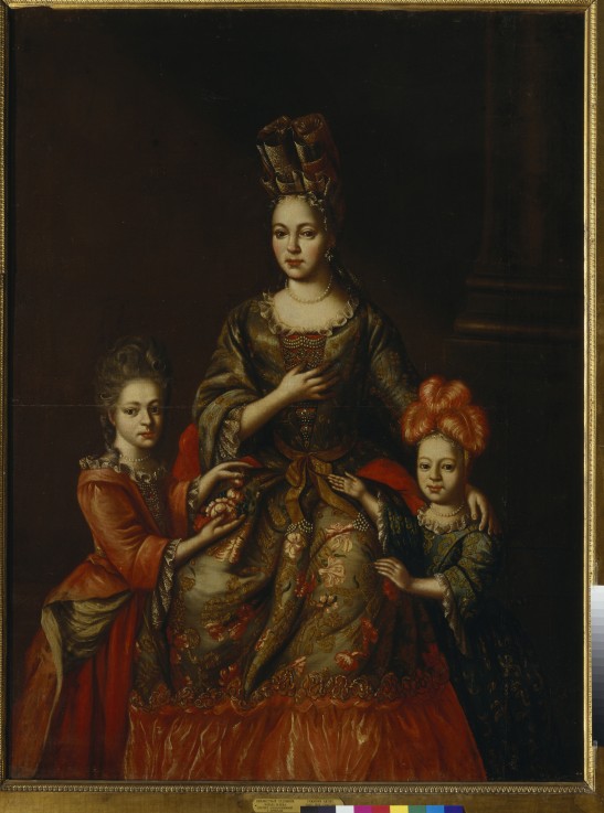 Portrait of Anastasiya Yakovlevna Naryshkina with children Alexandra Kirillovna und Tatyana Kirillov from Unbekannter Künstler
