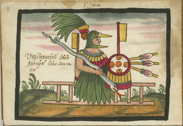 Xiuhtecuhtli, Aztec god of fire, day and heat. From the Ramírez Codex (The Tovar Codex) from Unbekannter Künstler