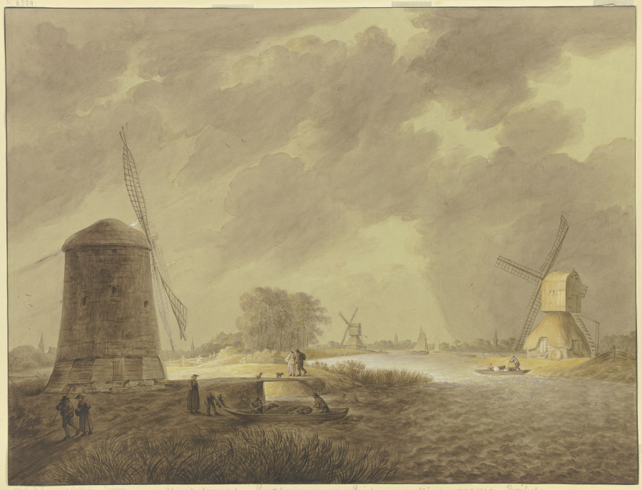 Windmühlen an einem Fluß bei stürmischem trübem Wetter from Ursula Magdalene Reinheimer