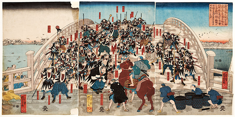 Die herrenlosen Samurai kehren über die Ryogoku-Brücke zurück from Utagawa Kuniyoshi