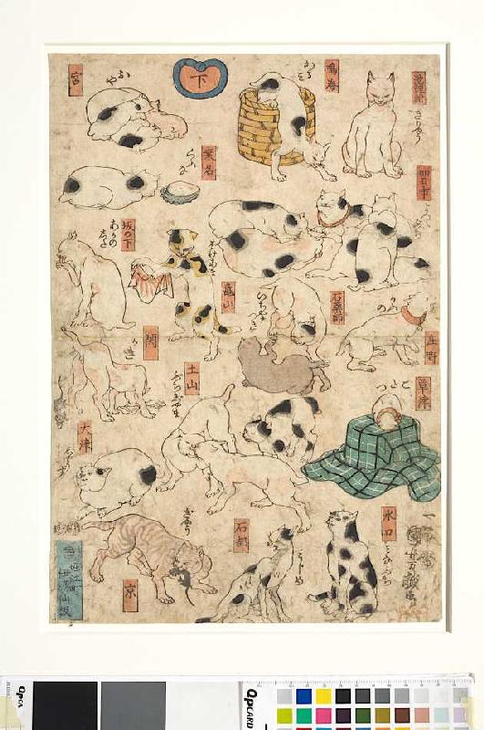 Scherzbild mit Katzen, die die Namen der Stationen am Tokaido verspotten from Utagawa Kuniyoshi