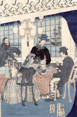 The salon of a house of foreign merchants at Yokohama, 1861 (colour woodblock print) from Utagawa Sadahide