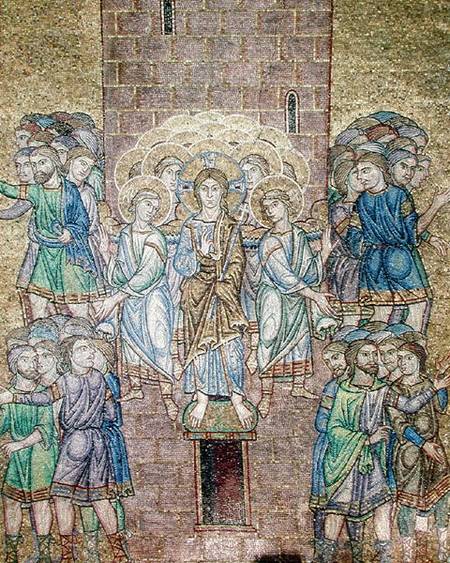 The Tower of Babel, detail of Christ and saints dispersing the workers from Veneto-Byzantine School