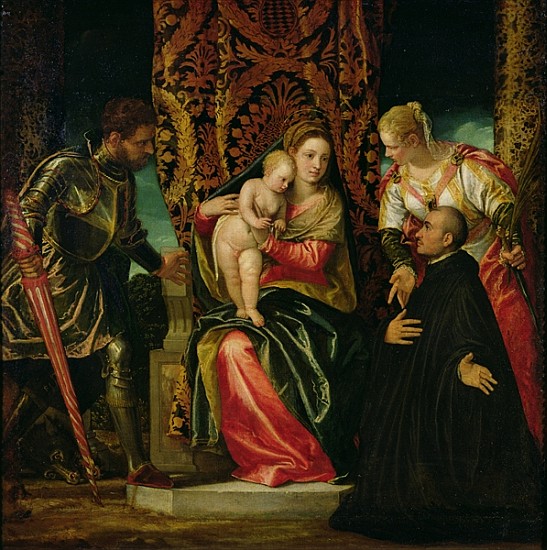 Virgin and Child between St. Justine and St. George, with a Benedictine monk from Veronese, Paolo (aka Paolo Caliari)