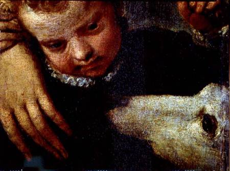 Portrait of a Woman with a Child and a Dog, detail of the heads of the child and the dog from Veronese, Paolo (aka Paolo Caliari)