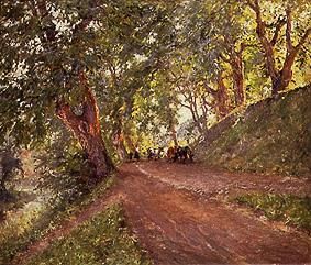 Smallholders with cows on a woodland path from Victor Alfred Paul Vignon