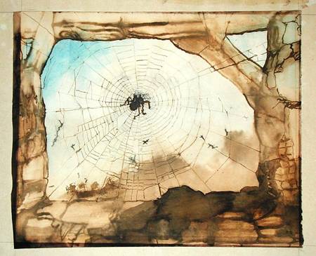 Vianden through a Spider's Web (pencil, India ink, sepia and w/c on from Victor Hugo