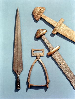 Viking swords, stirrup and spearhead (details) from Viking