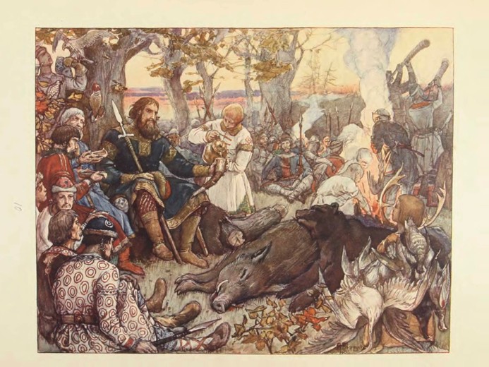 Rest of Grand Prince Vladimir II Monomakh on the Hunt. (The Imperial Hunt in Russia by N. Kutepov) from Viktor Michailowitsch Wasnezow