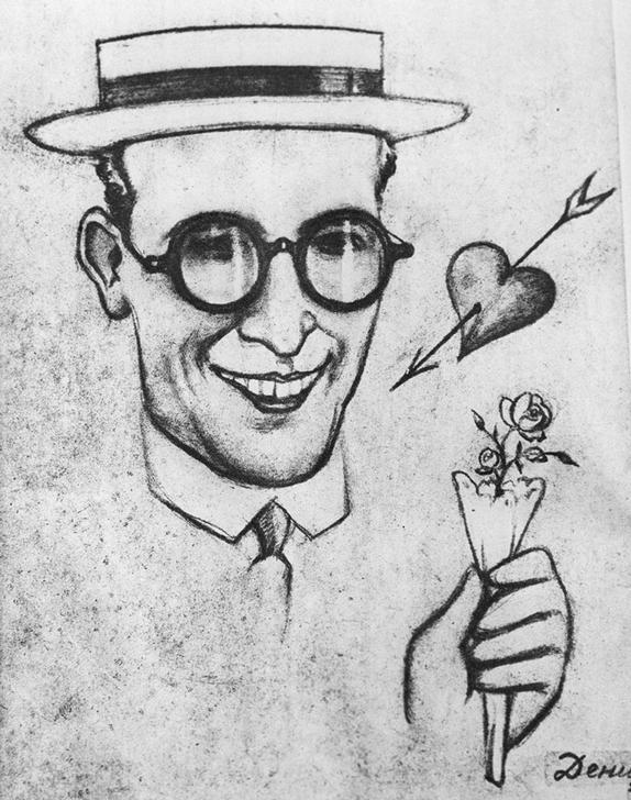 Caricature on American actor Harold Lloyd from Viktor Nikolaevich Deni