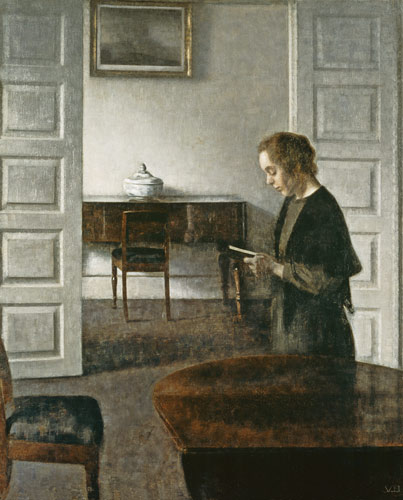 Interior with a Lady Reading from Vilhelm Hammershoi