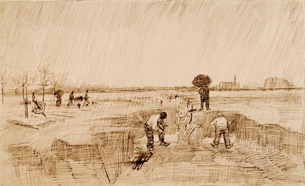 Van Gogh, Cemetery in the Rain / Draw. from Vincent van Gogh