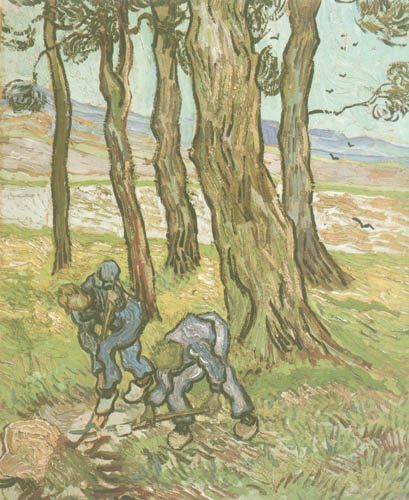 Two men when digging up a tree stump from Vincent van Gogh