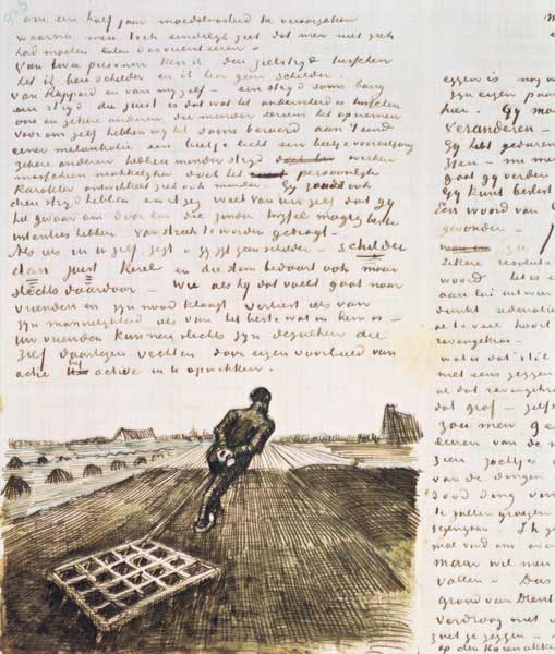 Man pulling a harrow (pen) from Vincent van Gogh