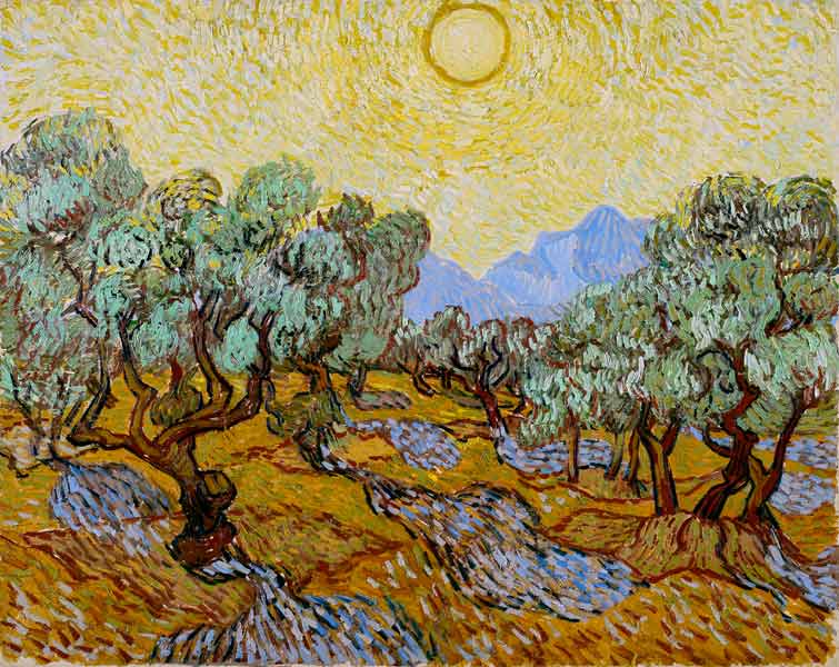 Olive Trees with Yellow Sky and Sun from Vincent van Gogh