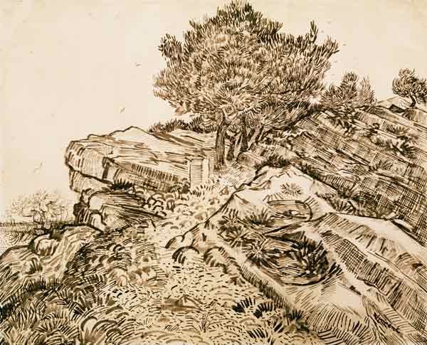 V.v.Gogh, Rock of Montmajour /Draw./1888 from Vincent van Gogh