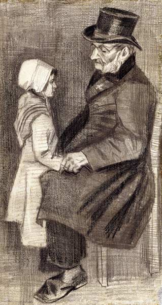 Seated Man with his Daughter, 1882 (black chalk, pencil on from Vincent van Gogh