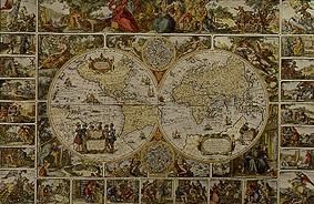 Map of the earth in hemispheres (commander card) from Visscher Claes Jansz. Piscator