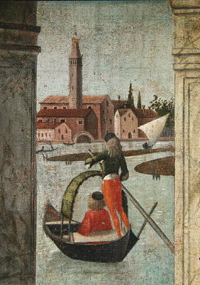 The Arrival of the English Ambassadors, from the St. Ursula Cycle, detail of a gondola, 1490-96 (oil from Vittore Carpaccio