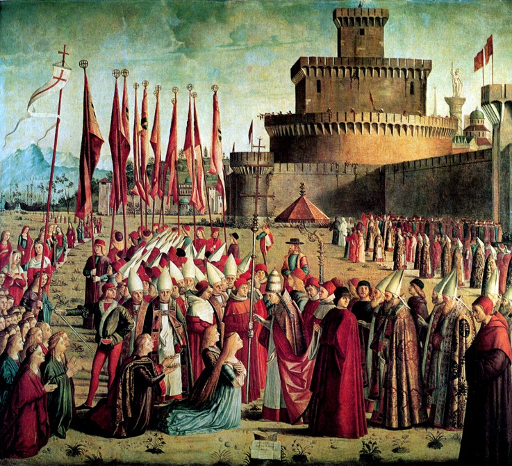 The Pilgrims are met by Pope Cyriacus in front of the Walls of Rome (The Legend of Saint Ursula) from Vittore Carpaccio