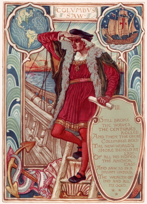 Christopher Columbus. From: Columbia's Courtship: A Picture History of the United States from Walter Crane