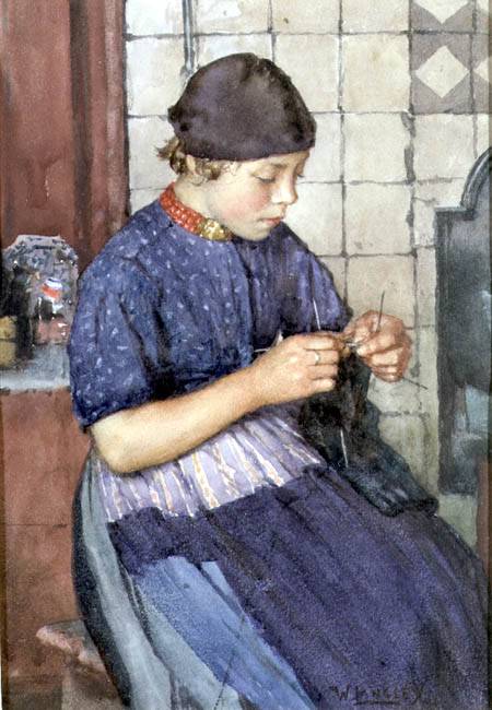 Girl Knitting from Walter Langley