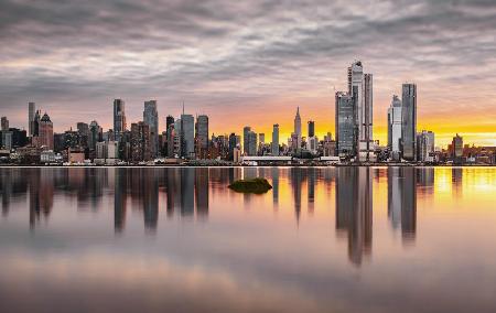 Dawns Reflection: Manhattan Skyline over Hudson