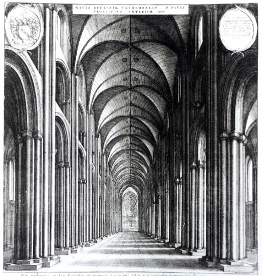 Interior of the nave of St. Paul''s from Wenceslaus Hollar