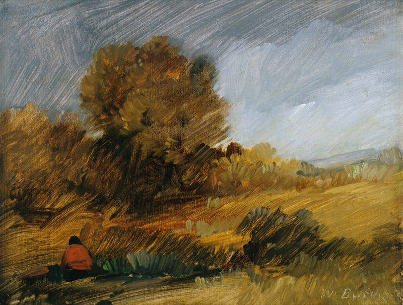 Automn landscape with a red figure from Wilhelm Busch