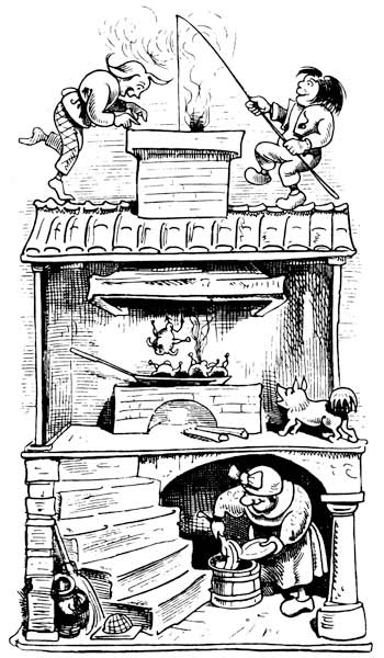 The widow's house (second trick). From "Max and Moritz (A Story of Seven Boyish Pranks)" by Wilhelm  from Wilhelm Busch