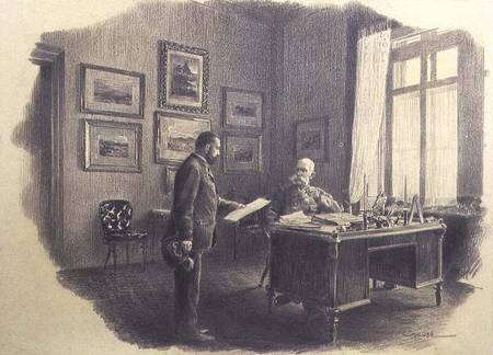 Emperor Franz Joseph I of Austria (1830-1916) at his writing desk at Jagdrock (pencil) from Wilhelm Gause