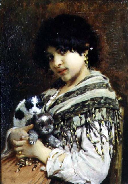 Gypsy Girl with Two Puppies from Wilhelm Johannes Maertens
