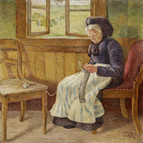 Strickende weißhaarige Frau from Wilhelm Morgner