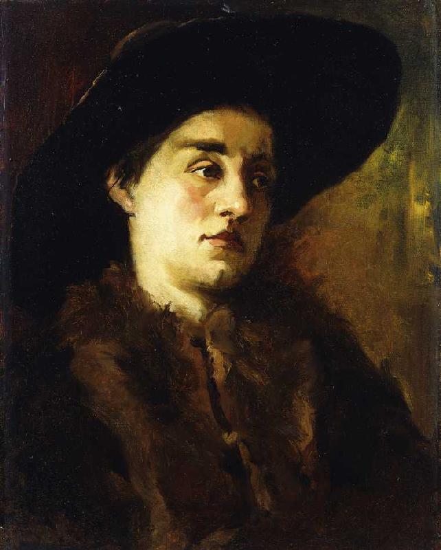 Bildnis einer Dame mit Pelzkragen und schwarzem Hut. from Wilhelm Trübner