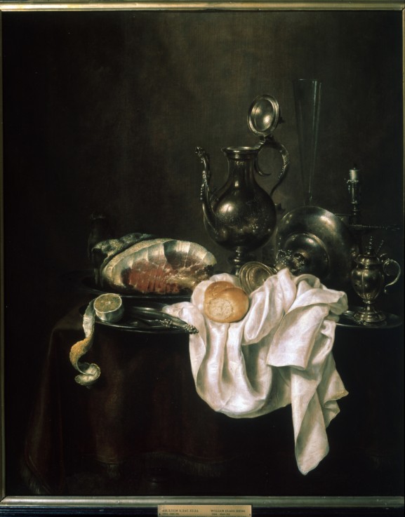 Still life with ham and silver crockery from Willem Claesz Heda