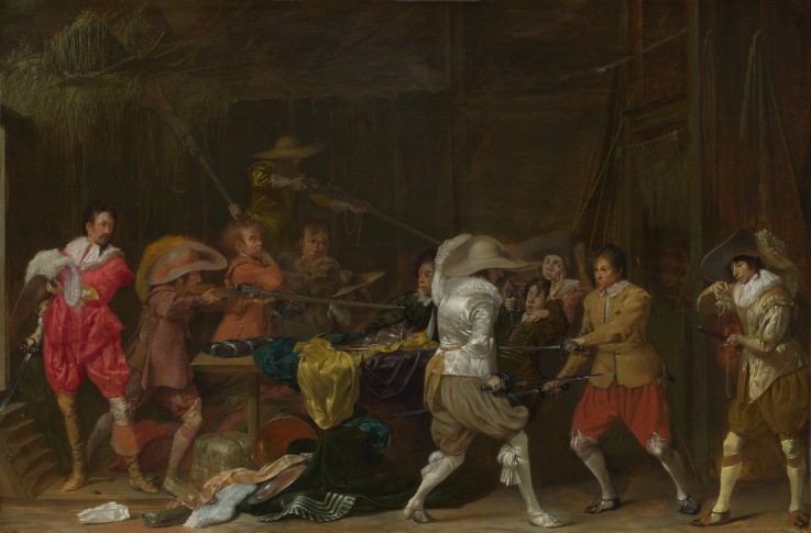 Soldiers fighting over Booty in a Barn from Willem Cornelisz Duyster