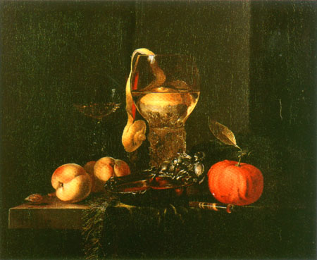 Still life with a silbener bowl, glasses and fruits from Willem Kalf