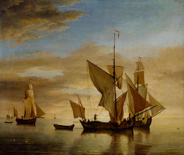 Fishing boats in the evening at calm from Willem van de Velde the Younger