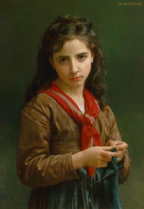 Young knitting girl
