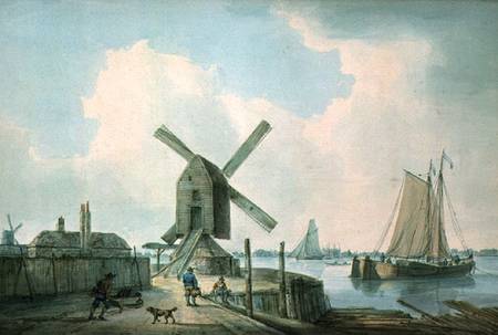 A Shore Scene with Windmills and Shipping from William Anderson