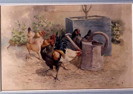 Chickens by a Watering Can (w/c with bodycolour on paper) from William Baptiste Baird